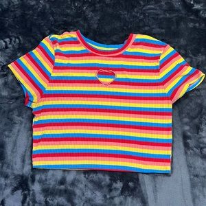 Multi-Colored Striped Cropped Tee